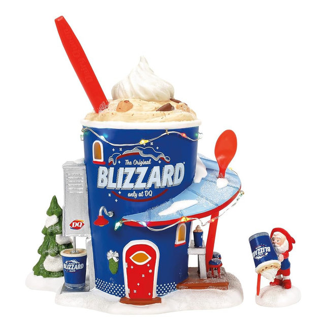 Department 56 North Pole Village Dairy Queen Forecasting a Blizzard Lit Building and Figurine Set, 8.07 Inch, Multicolor