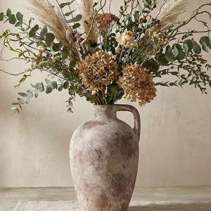 Ceramic Flower Vase with Handles,10" Neutral Tall Clay Terracotta Vases Farmhouse Table Vases with Handle Living Room Decor Rustic Pottery Pots for Home Shelf Coffee Dining Desk Fireplace