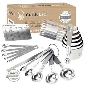 22-Piece Stainless Steel Measuring Cups and Spoons Set, Tad Dash Pinch Smidgen Drop Mini Measuring Spoons, Measuring Stick Leveler, Measurement Conversion Chart Fridge Magnet, (Charcoal)