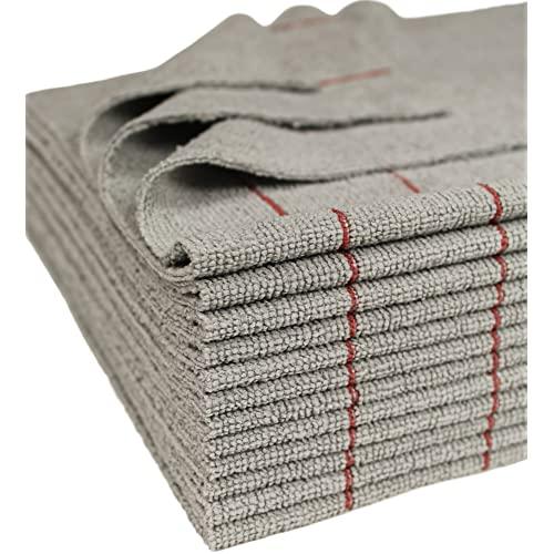 CleanAide Silver Cleaning Microfiber Towels Edgeless Cut Red Stripe 16 X 16 in 12 Pack
