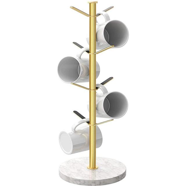 Gypie Gold Mug Holder Tree with Marble Base, 8 Hooks Coffee Cups Holder Stand, New Upgrad Stable Removable Mug Rack for Kitchen Cafe