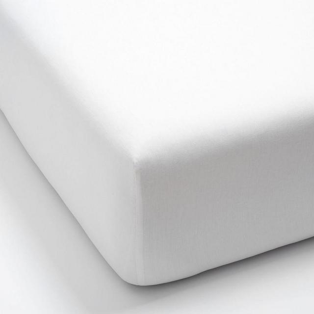 Belgian Flax Linen Fitted Sheet, Queen, White