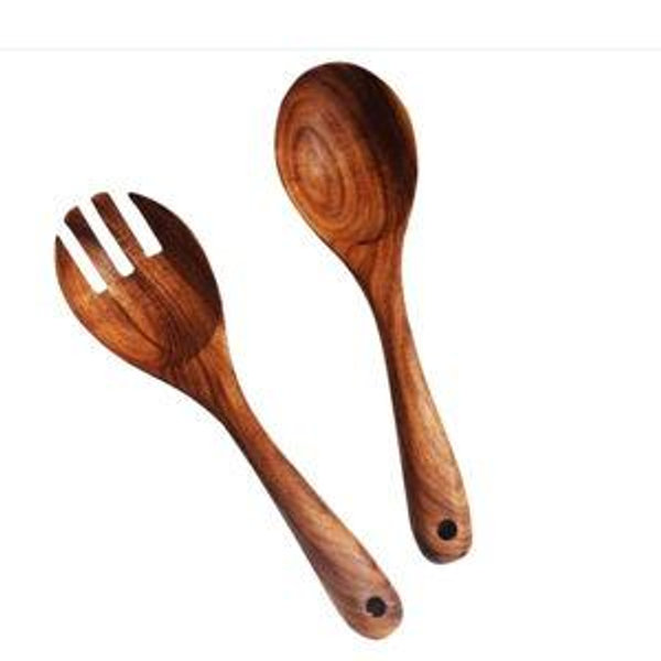 KALINCO Wooden Acacia Salad Servers with Salad Spoon and Fork Set Cooking Utensils for Kitchen