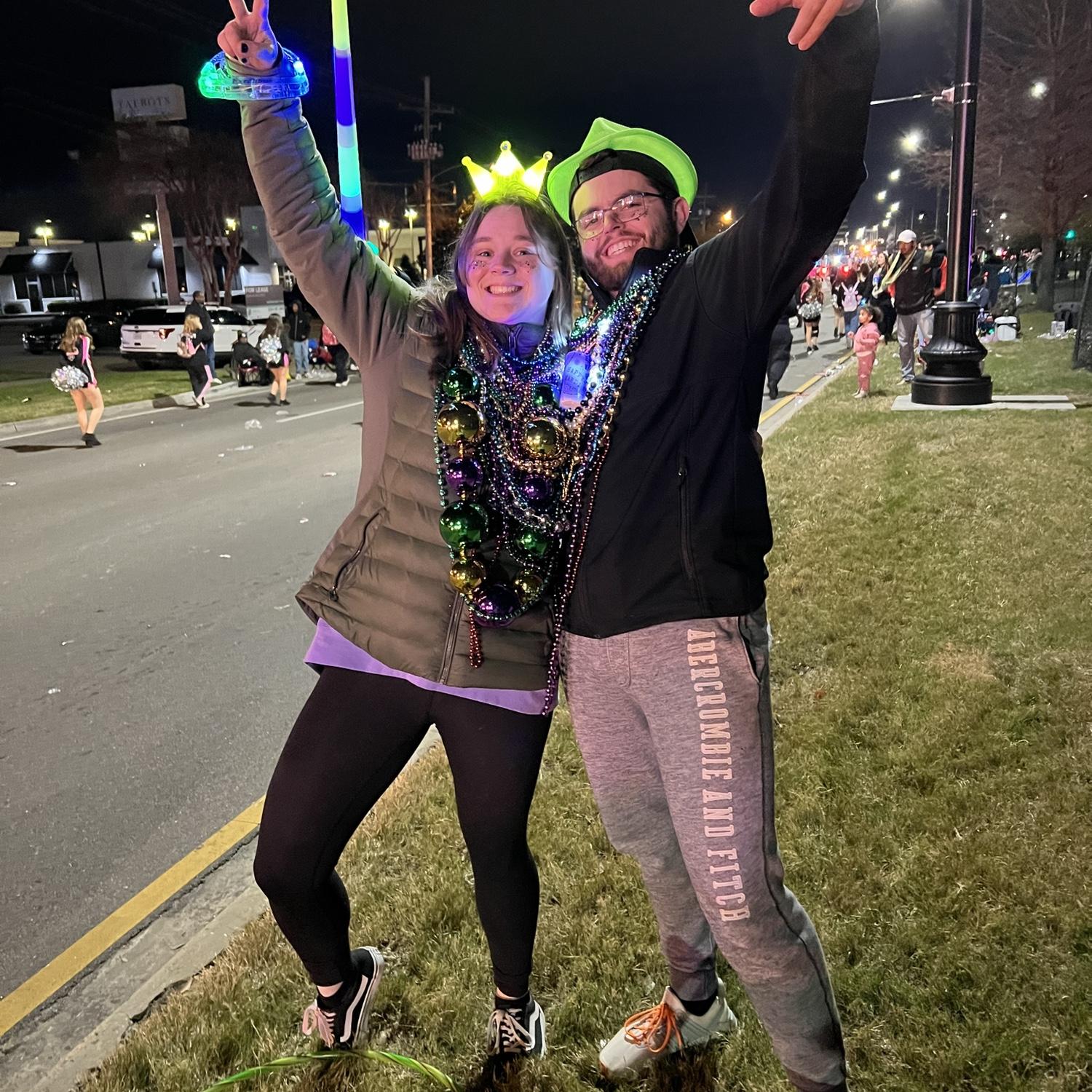 Our first Mardi Gras together in New Orleans. We were thrown so many beads!