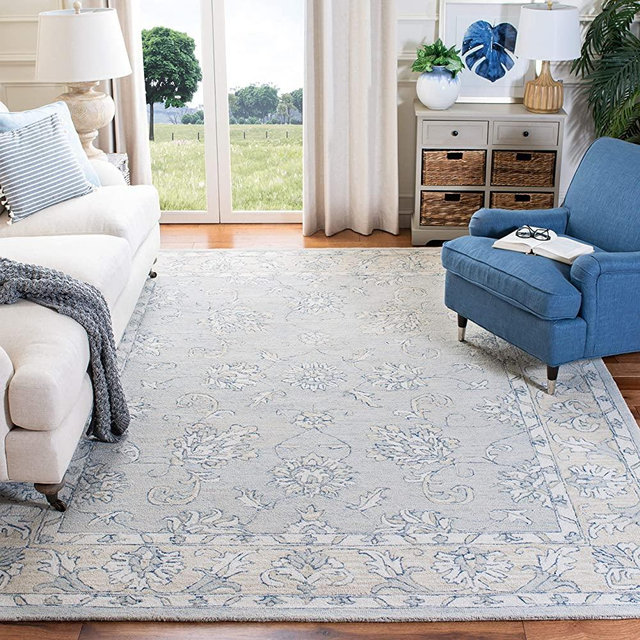 SAFAVIEH Micro-Loop Collection 8' x 10' Blue / Beige MLP535M Handmade Premium Wool Area Rug