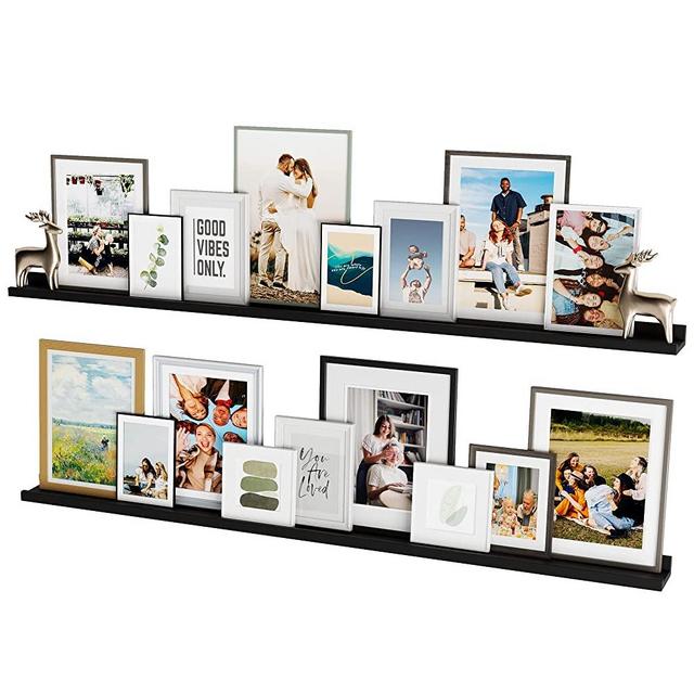 YouHaveSpace Lagos 60" Picture Ledge Shelf for Living Room Decor, Office Decor and Farmhouse Kitchen Decor, Black Set of 2