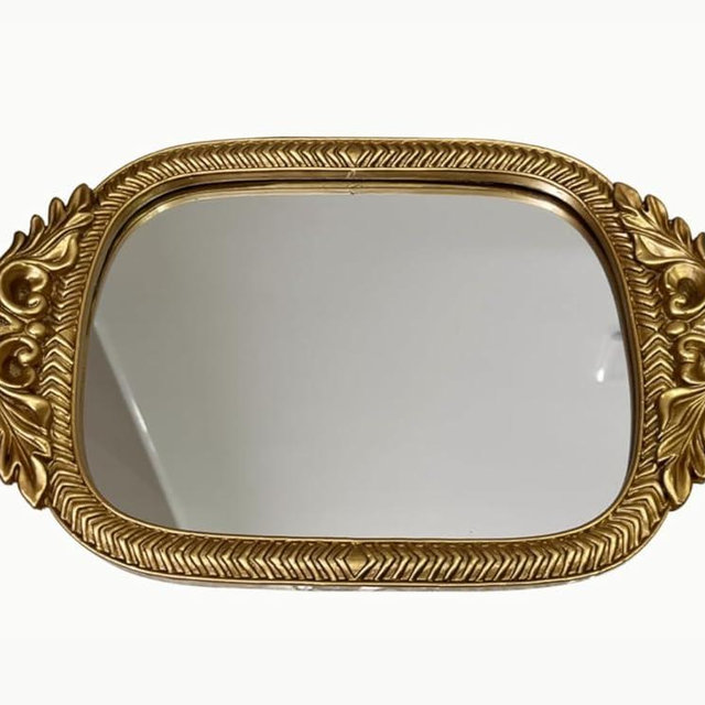 Deng YH Gold Mirror Tray| 12.5" x 8" | Mirror Trays for Vanity Elegant Guest Card Holder & Versatile Home/Vanity Decor | Perfect for Coffee Tables, Dressers, and Special Occasions，Mirrored Trays.
