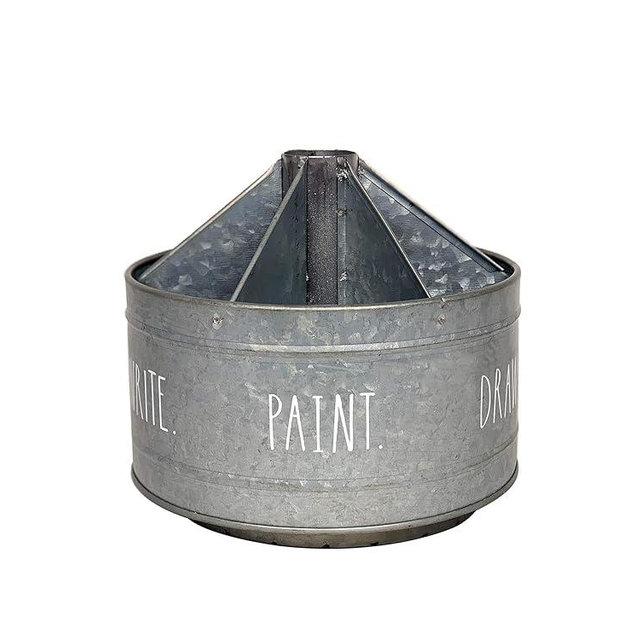 Rae Dunn Rotating Decorative Organizer – Galvanized Steel Desktop Stationary Spinner Holder - 6 Compartment Round Pen and Pencil Cup - Office, Home and Art Supplies - Rae Dunn by Designstyles