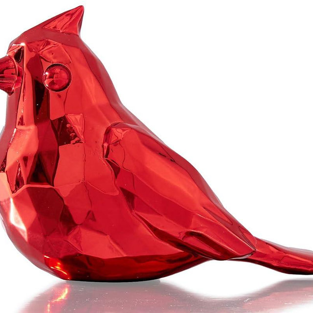 Artconal Red Bird Figurine, 4 inch Shiny Metallic Red Decor for Shelf Table, 7 Colors Functional Paperweight with Felt Pad, EPE Foam Packaging Gift for Home Office