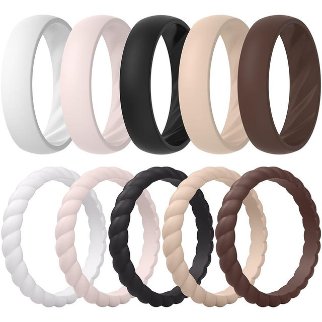 ThunderFit Silicone Rings for Her, Mix Women's Silicone Wedding Rings, 1.8mm Thick Rubber Engagement Rings Swivel & 5.5mm Classic Rings Combo
