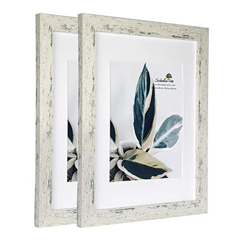 Scholar tree Wooden Picture Frame Wooden Photo Frame for Wall or Tabletop with Mat (White Crack Wood Grain,11x14 inches 2P)