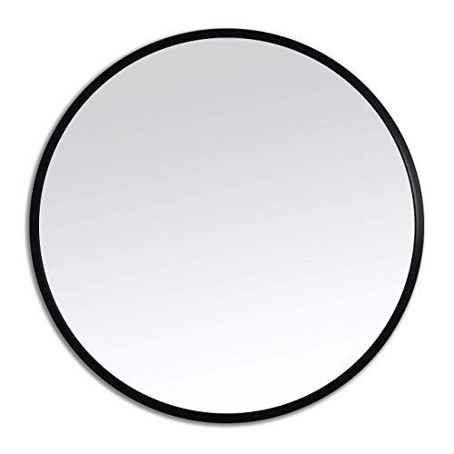 Better Bevel Round Mirror | Contemporary Rubber Frame | Bathroom, Vanity, Bedroom Circular Mirror (Black, 24" W x 24" H)