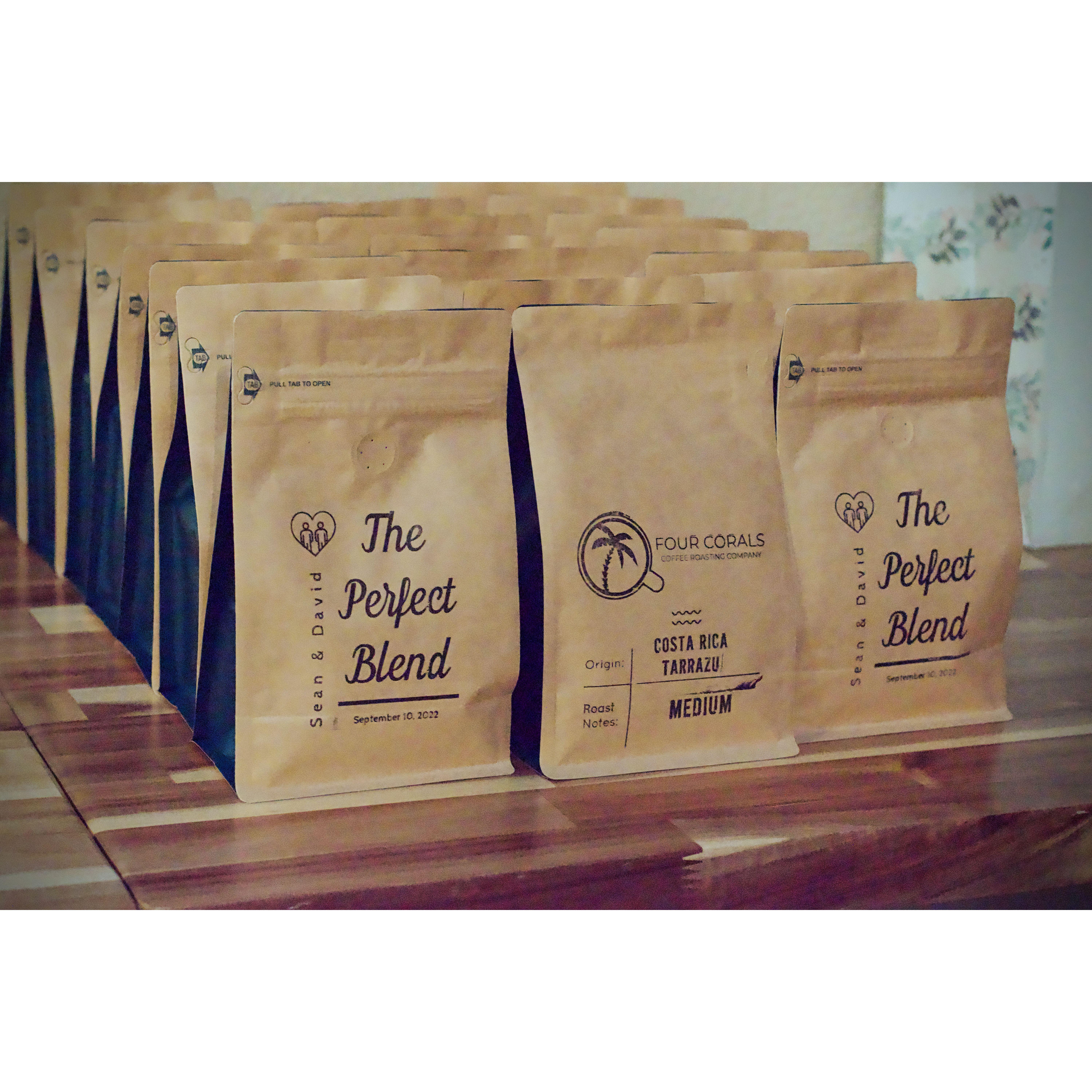 Boomer's side hustle is roasting delicious coffee, which we gave as keepsakes. https://www.fourcoralscoffee.com/