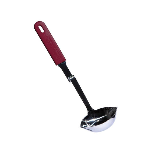 Souper Cubes + Lori Greiner No Mess Stainless Steel Soup Ladle with Silicone Handle - Metal Soup Ladle with No Mess Design That Hooks on Side of Any Pot - Cranberry