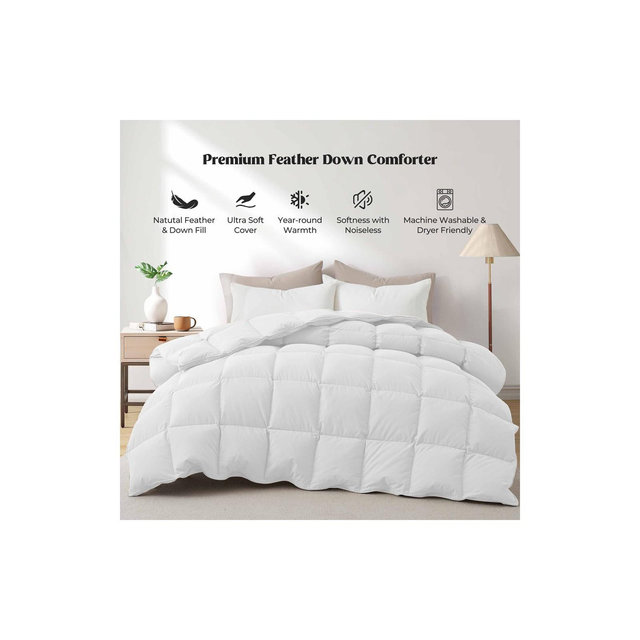 Peace Nest 360 Thread Count White Down Comforter Duvet Insert, Medium weight, Full/Queen