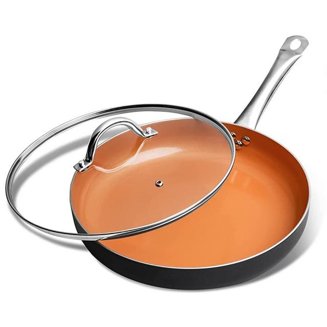 Michelangelo Nonstick Frying Pan with Lid, 12 Inch Copper Frying Pan with Ceramic Coating, 12 Inch Nonstick Frying Pan, Large Nonstick Skillet with Lid, Copper Pan Nonstick Pan, 12 Inch