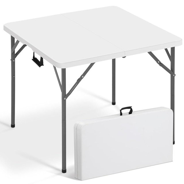 Vampire Killer 34" Square Folding Table, Portable Folding Card Table with Collapsible Legs & Carrying Handle, Plastic Tables for Camping,Picnic, Office, Party, White