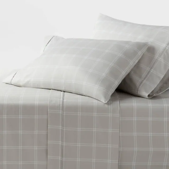 California King 400 Thread Count Performance Sheet Set Gray Plaid - Threshold™
