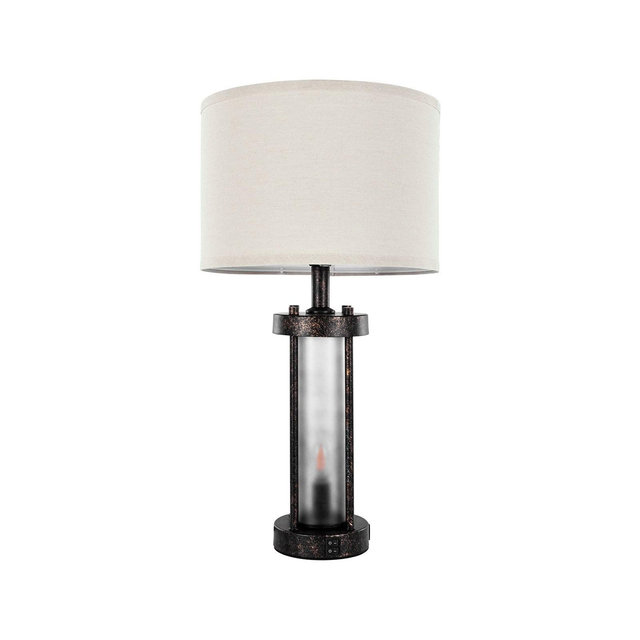 Set of 2 Dimmable Farmhouse Table Lamps with Linen Shades and USB Charging Ports