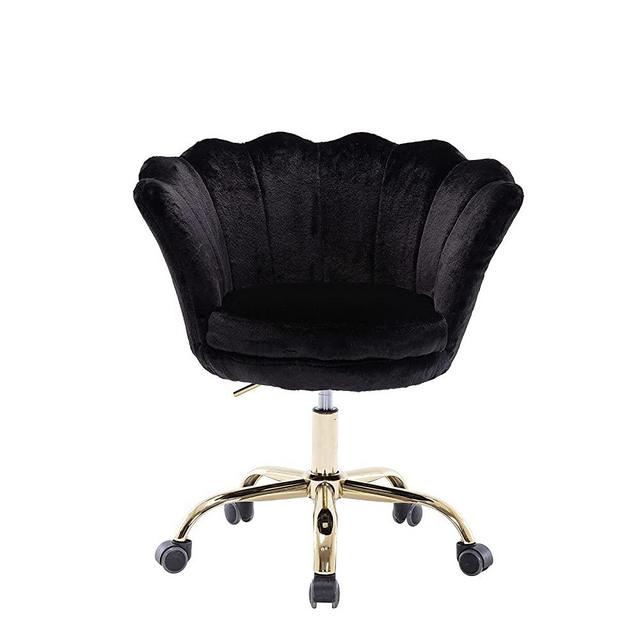 DM Furniture Cute Home Office Chair Swivel Computer Desk Chair Upholstered Accent Chair Adjustable Vanity Chair for Living Room Bedroom Women Girls, Black
