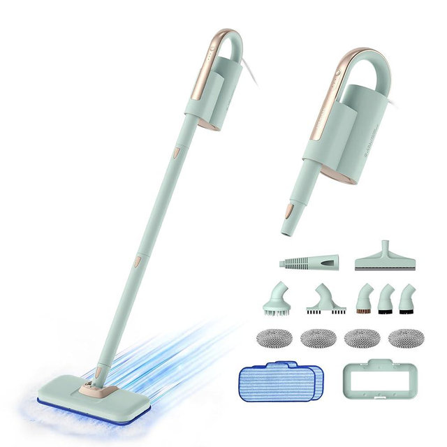 Newbealer Steam Mop & Detachable Handheld Cleaner, 250ml 1200W Powerful Floor Steamer, 3 Adjustable Levels for Carpet Laminate Hardwood Grout, Carpet Glider, 11 Multi-purpose Accessories & 2 Pads
