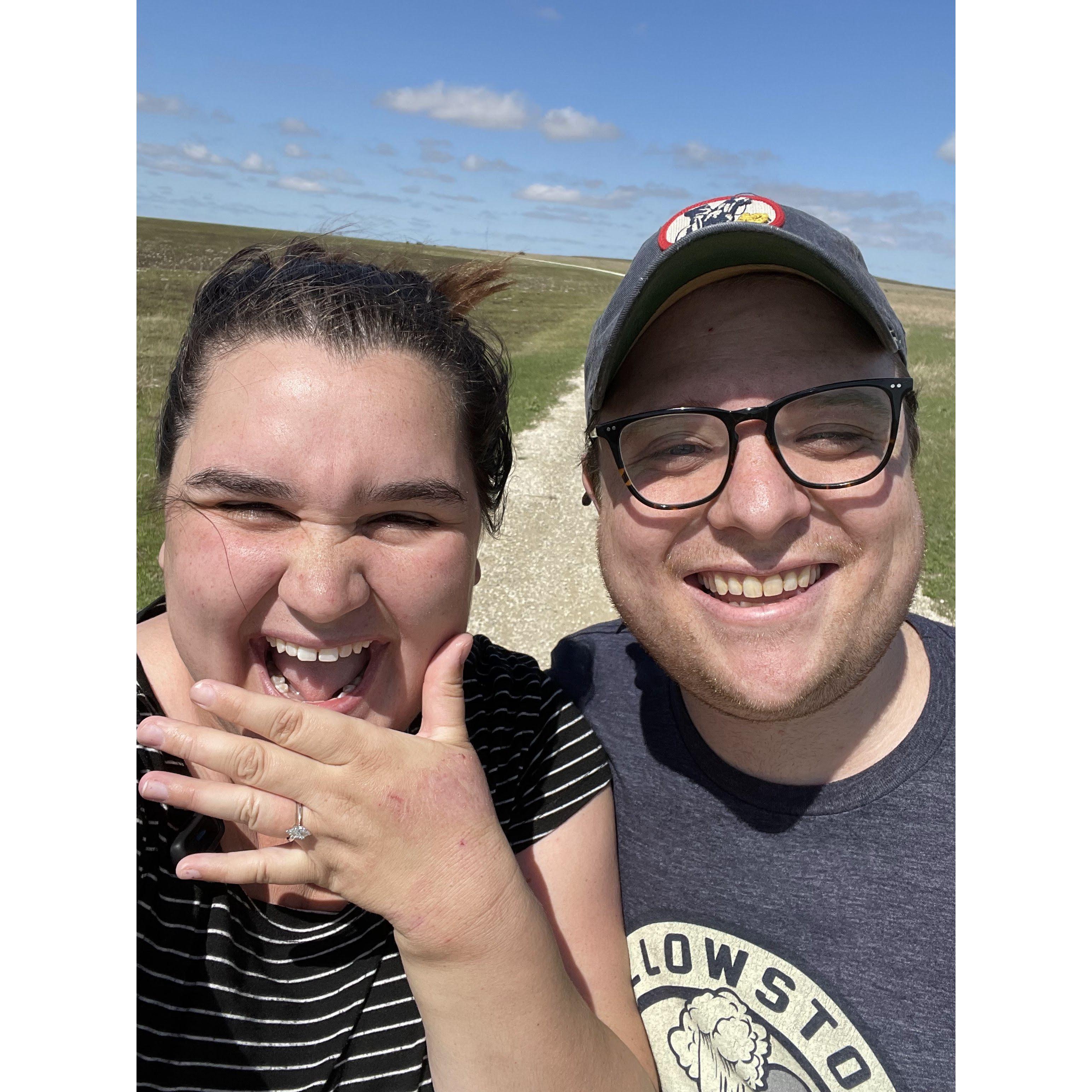 We almost saw some hikers get mauled by bison right before Jack proposed at Tallgrass Prairie National Preserve, but they got away with being that close to a wild animal and I got a ring!