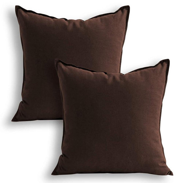 Jeanerlor Set of 2 Decorative Cotton Linen Chair Throw Pillow Case, Sofa Durable Classy, Comfortable Cushion Cover for Living Room Car 26"x26"(65 x 65cm), Brown