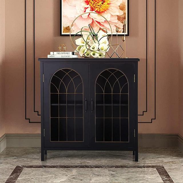PHI VILLA Accent Cabinet with Doors Decorative Storage Cabinet Farmhouse Cabinet for Living Room, Hallway or Entryway Dark Grey