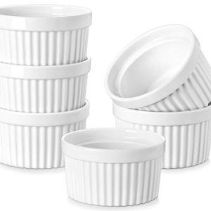 MALACASA Ramekins 8 oz Oven Safe, Porcelain Creme Brulee Ramekins Pudding Custard Cups Ceramic Souffle Dishes Ramakan Ramiken Ramicans Baking Bowls Set of 6, White, Series RAMEKIN-DISH