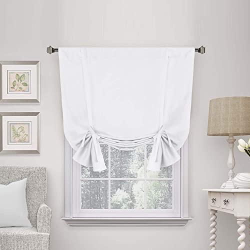 Pure White Curtain Thermal Insulated Tie Up Window Shade Light Blocking Curtains for Bathroom, Rod Pocket Panel- 42" Wide by 63" Long