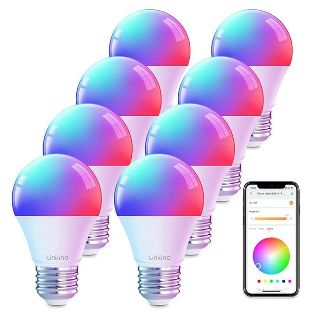 Linkind WiFi Smart Light Bulbs, Alexa Light Bulb Work with Alexa, Google Home, RGBTW 16 Million Color Changing Light Bulbs Dimmable, Mood Lighting, 2.4Ghz WiFi Only, A19 E26 WiFi Bulb 60W 800LM 8 Pack