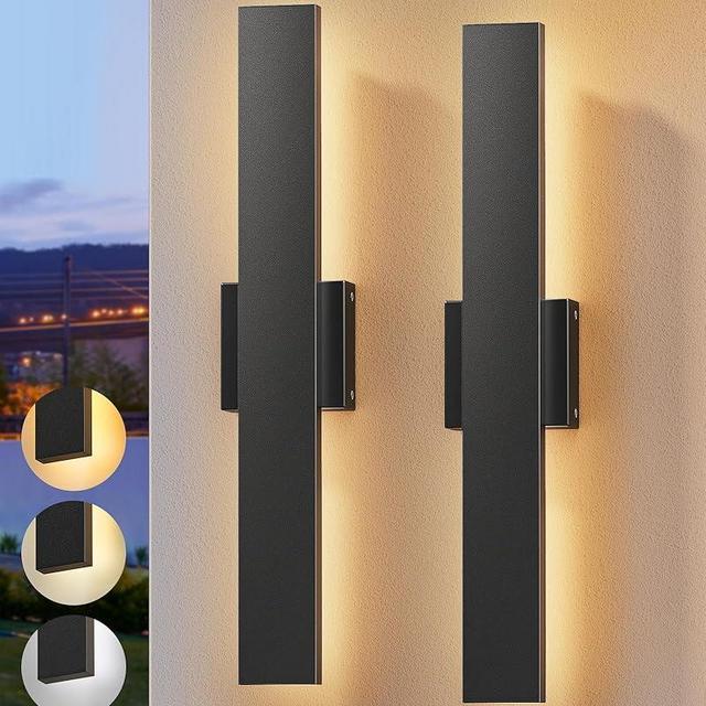EDISHINE 2 Pack LED Outdoor Wall Lights Dimmable, 3000K 4000K 5000K, 15.7" Modern Black Outdoor Wall Sconce, IP65 Waterproof, Linear Exterior Wall Light for Entrance, Hallway, Garage, Porch