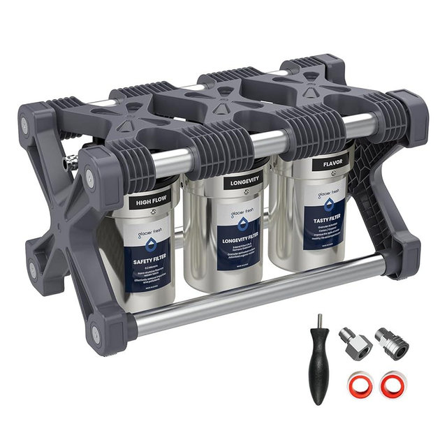 GLACIER FRESH Replacement for Technology RV Water Filtration System, 0.2 Micron Camper Water Filter with Compact 5 Inch Filter, 3-Stage Premium RV Water Filtration System for RVs, Campers and Boats
