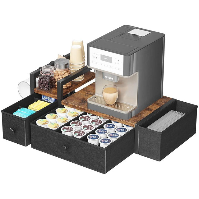 Homeiju Coffee Pod Drawers - K Cup Organizer, Nespresso Pods Holder with Mug Rack, Coffee Holder for Countertop, 52 Capacity Pods, Suitable for Kitchens, Offices and Coffee Bars（Patent Pending）