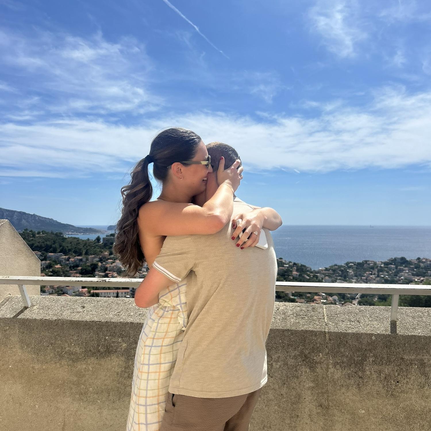 Moments after Keegan asked Olivia to marry him at the highest point in Marseille, France. She said yes :)