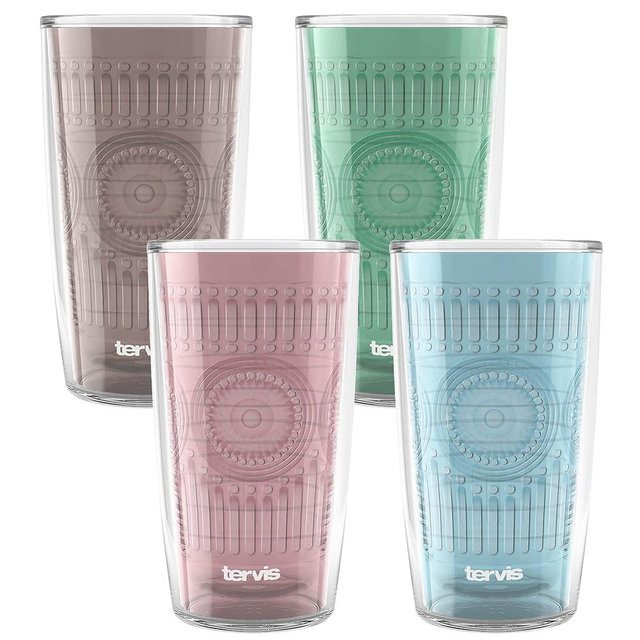Tervis Romantic Embossed Hobnail Collection Made in USA Double Walled Insulated Tumbler Travel Cup Keeps Drinks Cold & Hot, 16oz 4pk, Assorted