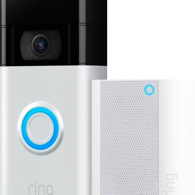 Ring - Smart Wi-Fi Video Doorbell Battery Operated with Chime - Satin Nickel