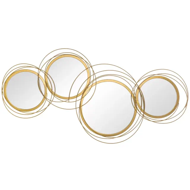 HOMCOM Metal Wall Art, 42.25" Circle Mirror Decor, Modern Round Wall Mirror for Living Room, Bedroom and Dining Room, Gold