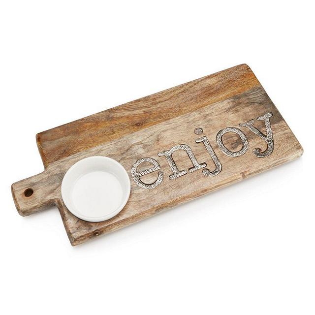 Enjoy Mango Wood Cutting Board & Ceramic Ramekin Set