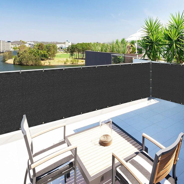 3' x 7' Black Privacy Screen Fence Cover Panel Shade Cloth Fabric for Chain Link Fence Gate Balcony Deck Patio Pool Railing Porch Playground Yard Garden Farm