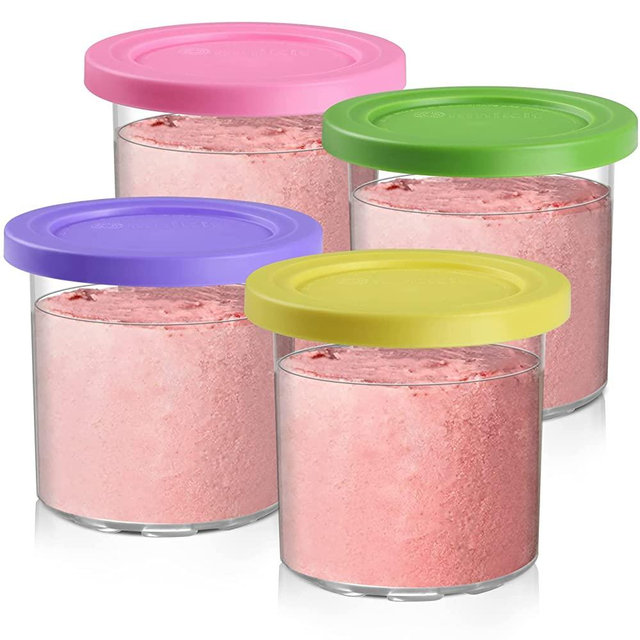 Omnikit Containers Replacement for Ninja Creami Pints and Lids - 4 Pack, 16oz Cups Compatible with NC301 NC300 NC299AMZ Series Ice Cream Maker - Dishwasher Safe, Leak Proof Lids (Purple/ Green/ Pink/ Yellow)
