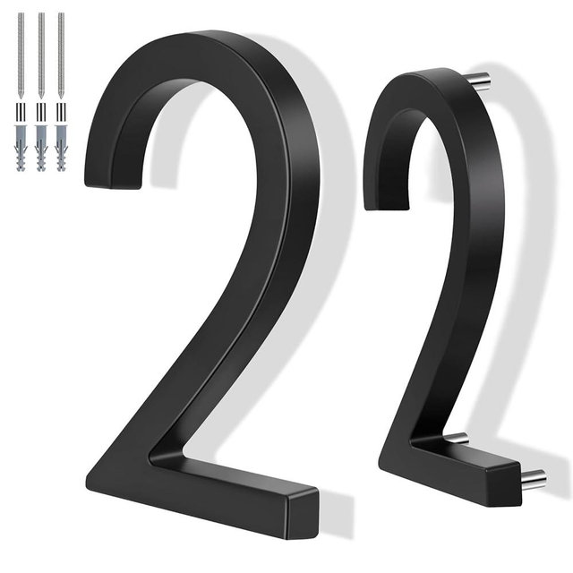 6 Inch Floating House Number Metal Modern Anti-Rust House Address Numbers for Outside with For Mailbox Yard Home Front Door Zinc Alloy Black, 911 Visibility Signage (2)