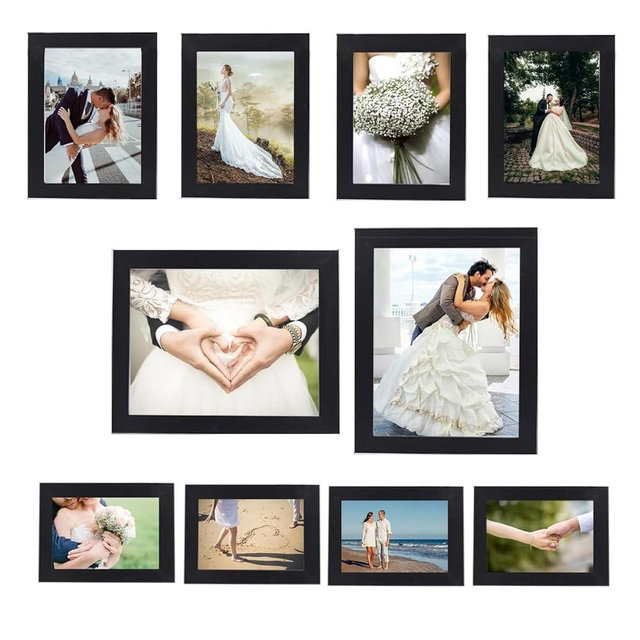 xnlkros Glass Picture Frame Set with Two 8x10,Four 5x7,Four 4x6, Rustic Collage Gallery Wall Frame, Farmhouse wood Photo Frames for living room Wall Gallery Decor or Desk,Black