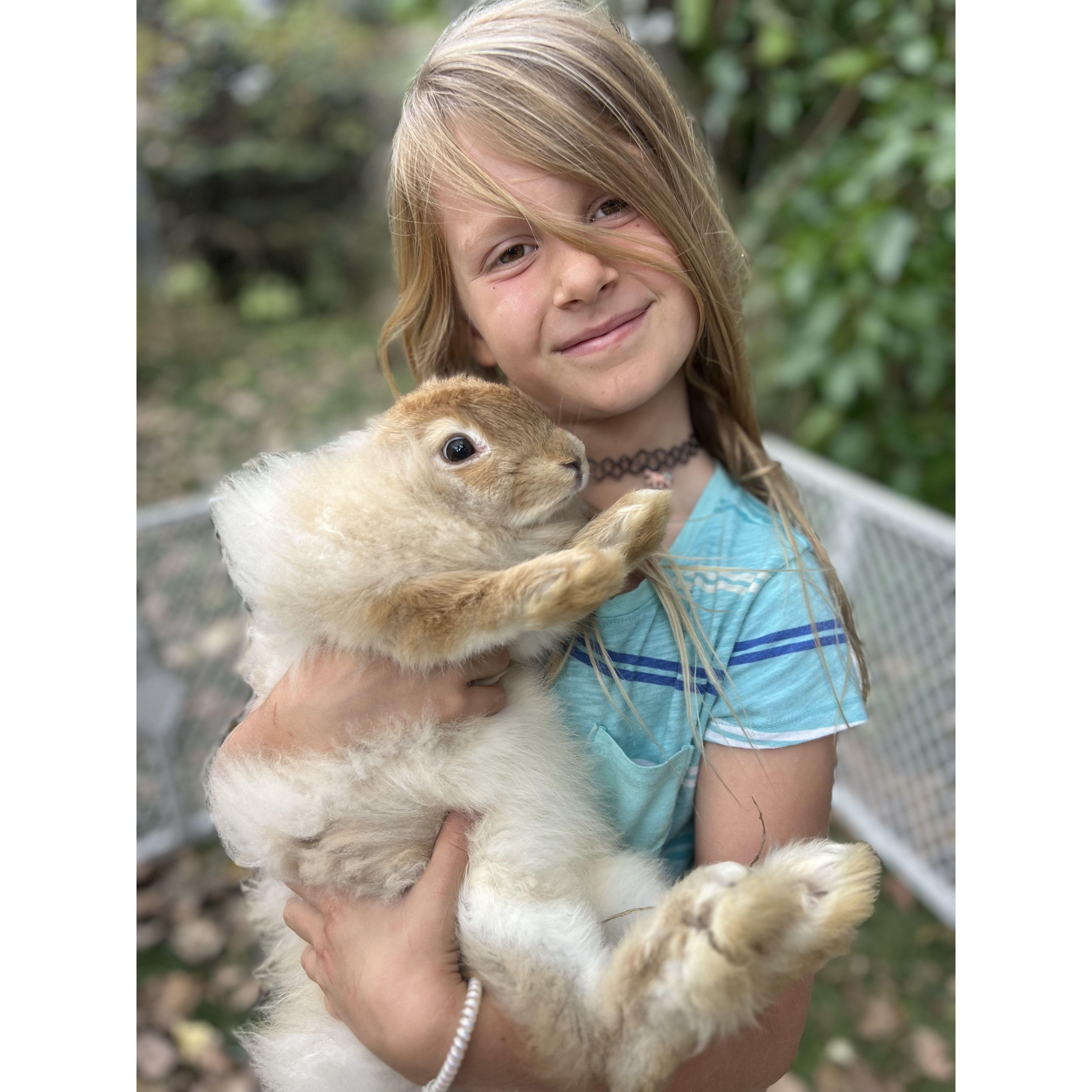 Our flower girl, Julie Mae with her angora rabbit, Curly.