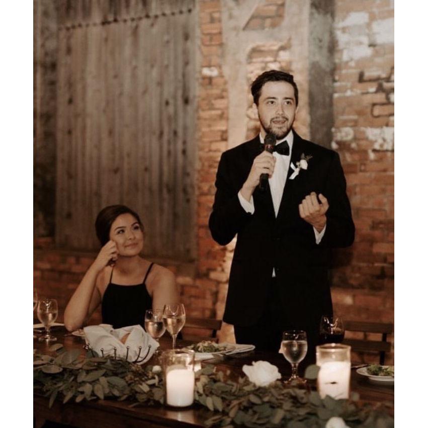 Our friends Taylor and Jacob have been instrumental in our love story, and my face in this photo from their wedding in 2019 (when we were "just friends") told a story we didn't even know yet.