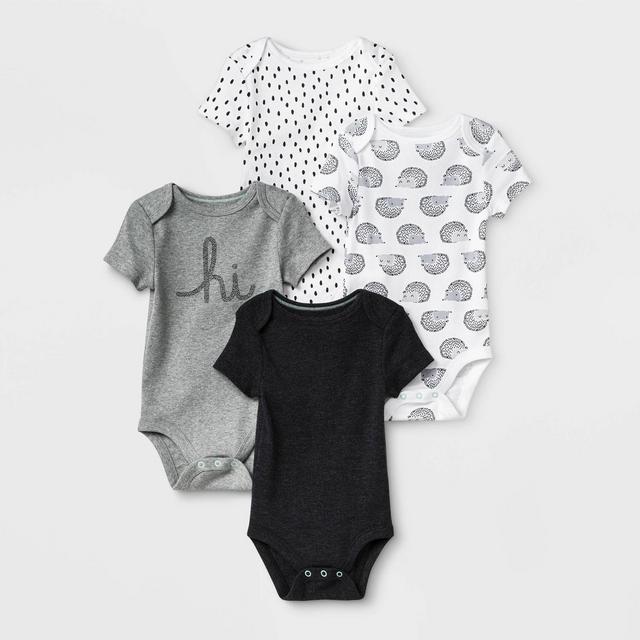 Baby 4pk Short Sleeve Bodysuit - Cloud Island™ Black/White Newborn