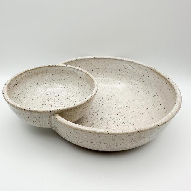 Handmade ceramic dip bowl, speckled white olive bowl, snack bowl, serving dish, small chip and dip bowl