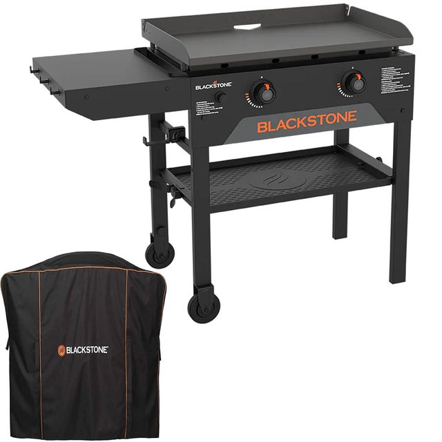 Blackstone 28 Inch Original Omnivore Griddle 2365, Blackstone 2 Burner Griddle Outdoor Flat Top Grill with Blackstone 5467 Patio Series Griddle Cover