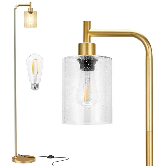 Ziisee Floor Lamps for Living Room - Standing Lamp with Seeded Glass Shade, Modern Gold Floor Lamp with LED Bulbs, Bright Industrial Floor Lamp for Bedroom, Tall Lamp for Office - Gold