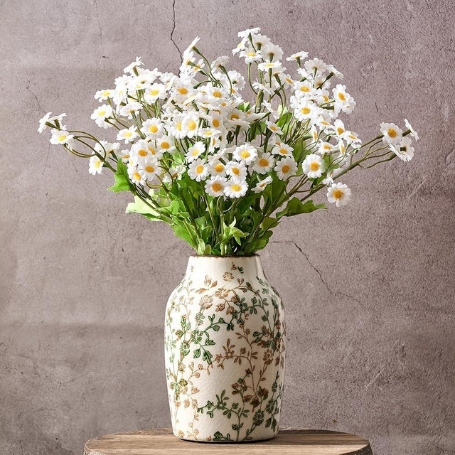 SIDUCAL Ceramic Green and Beige Antique Vase, 7 Inch Retro Ice Cracked Chinoiserie Floral Vase, Rustic Farmhouse Vases for Home Decor, Bookshelf, Office, Garden, Chinoiserie Decor, Tuscan Decor